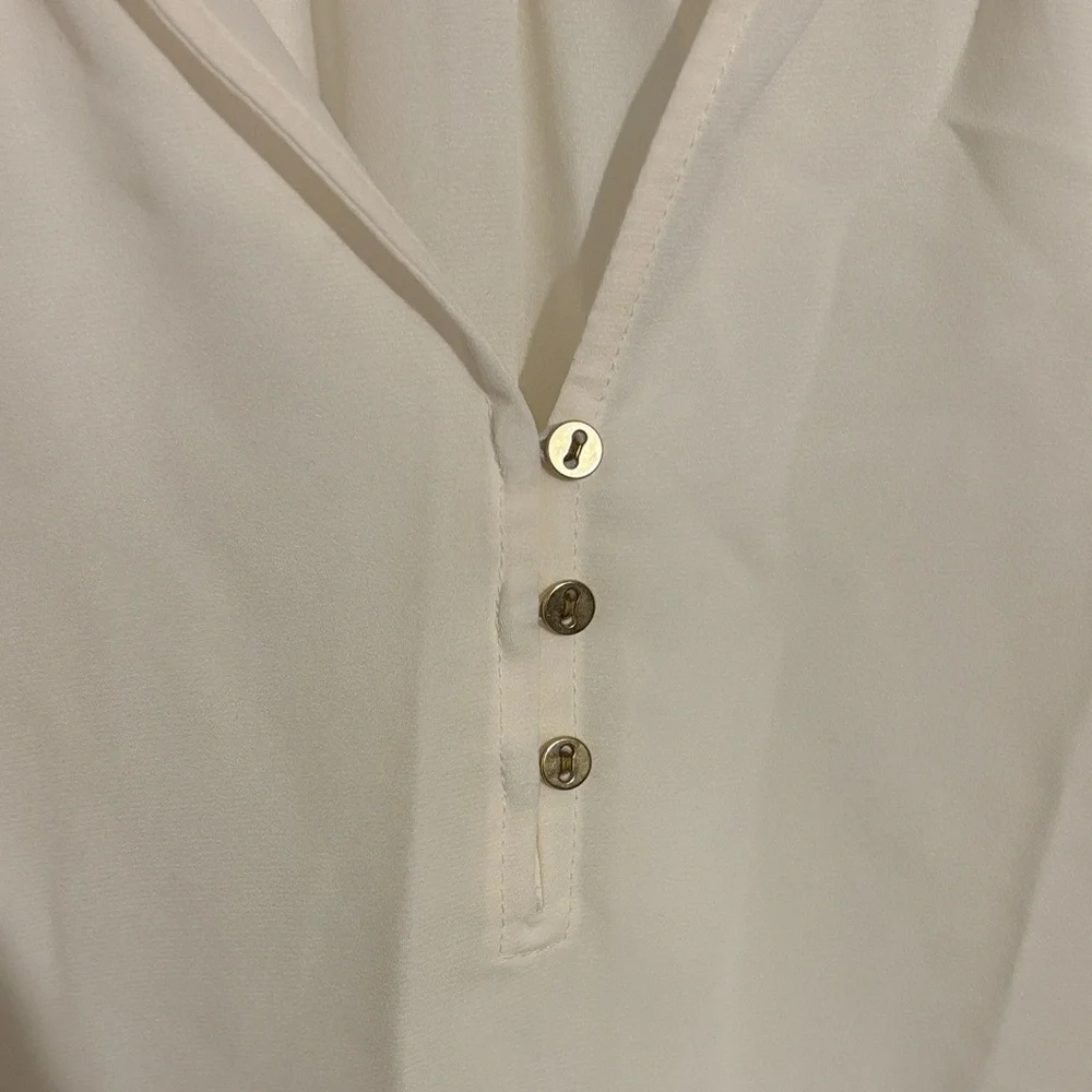 LOFT Cream Ruffled Sleeveless Blouse - Picture 3 of 3